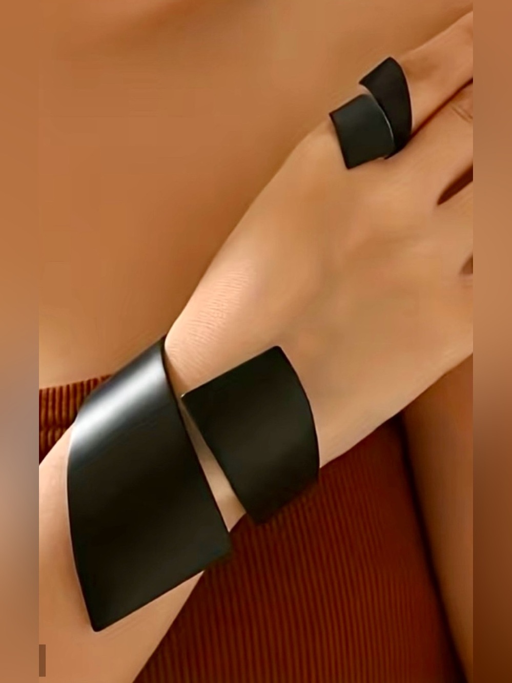 Modern Black Modern Minimalist Smart Cuff & Ring Set- Black